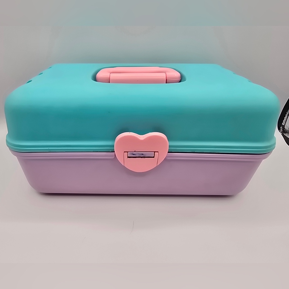 1991 Redbox Makeup Case Organizer Storage Box W/ Handle retro Purple Mint green